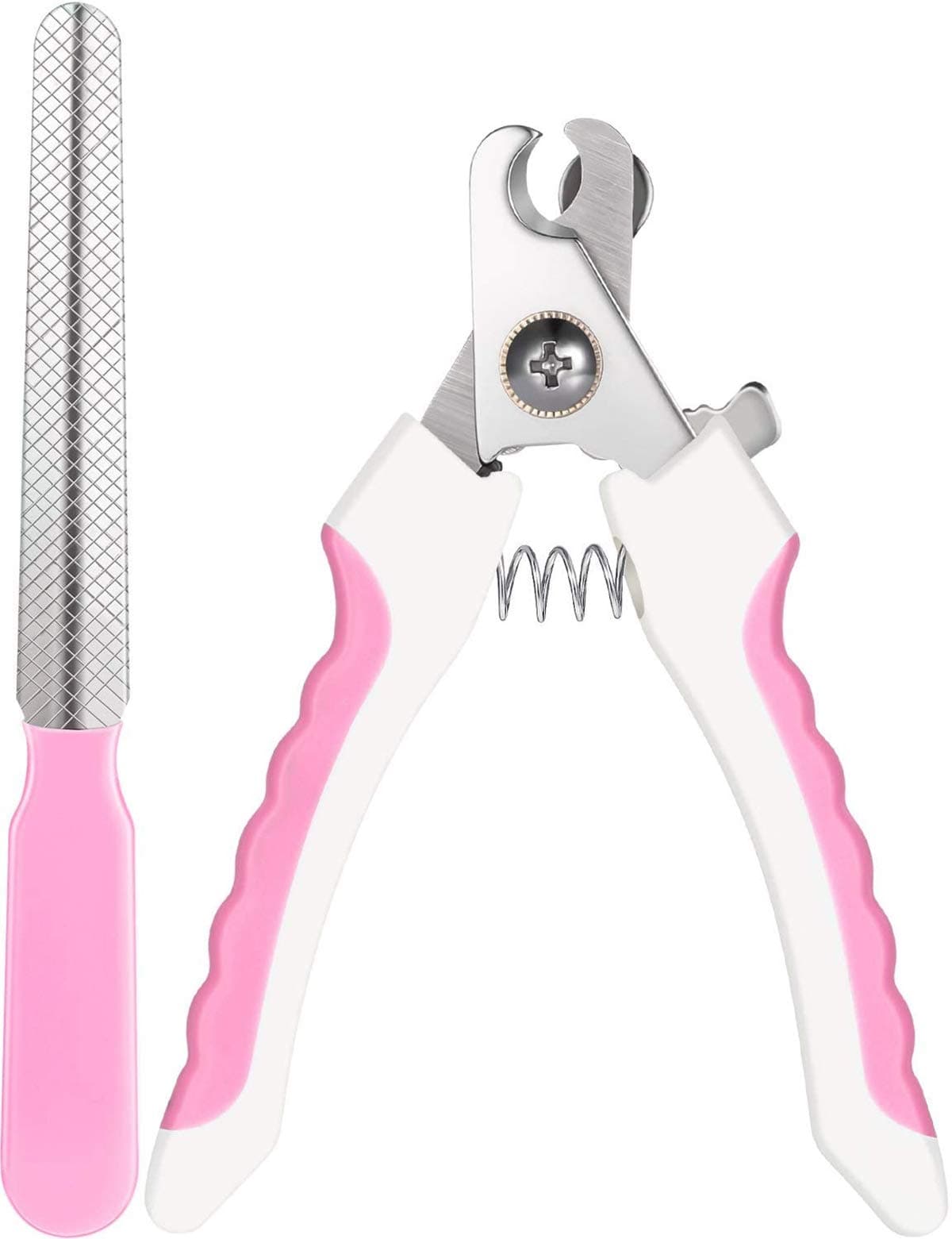Morkka Pet Nail Clipper Animal Claws Scissor Cut Set Kit Stay Peaked Pet Nail Clippers Dog Nail Clippers Stainless Steel Claw Cutters for Dogs Cats Birds (White and Pink, Straight Handle)