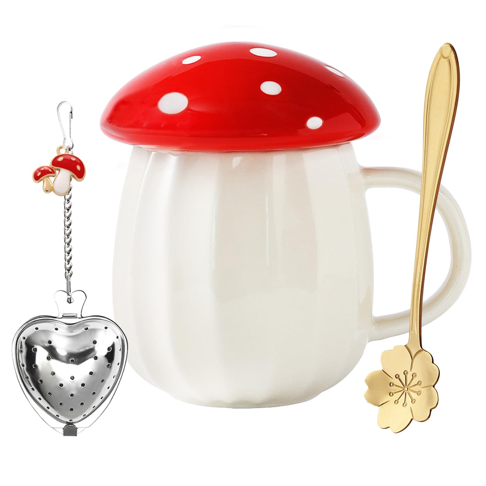 Yalucky Kawaii Cute Mushroom Mug Tea Cup Set Mushroom Stuff for Milk Glass Coffee Tea Cup Mug With Lid Gifts for Girl Women Birthday Christmas Home Mushroom Decor Autumn Mugs
