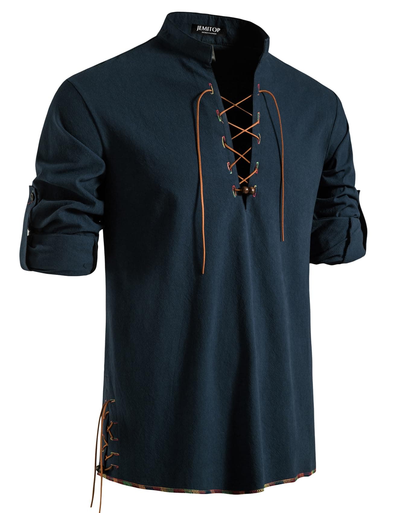 Men's Pure Cotton Retro Lace Up Shirts for Renaissance Pirate Medieval Viking