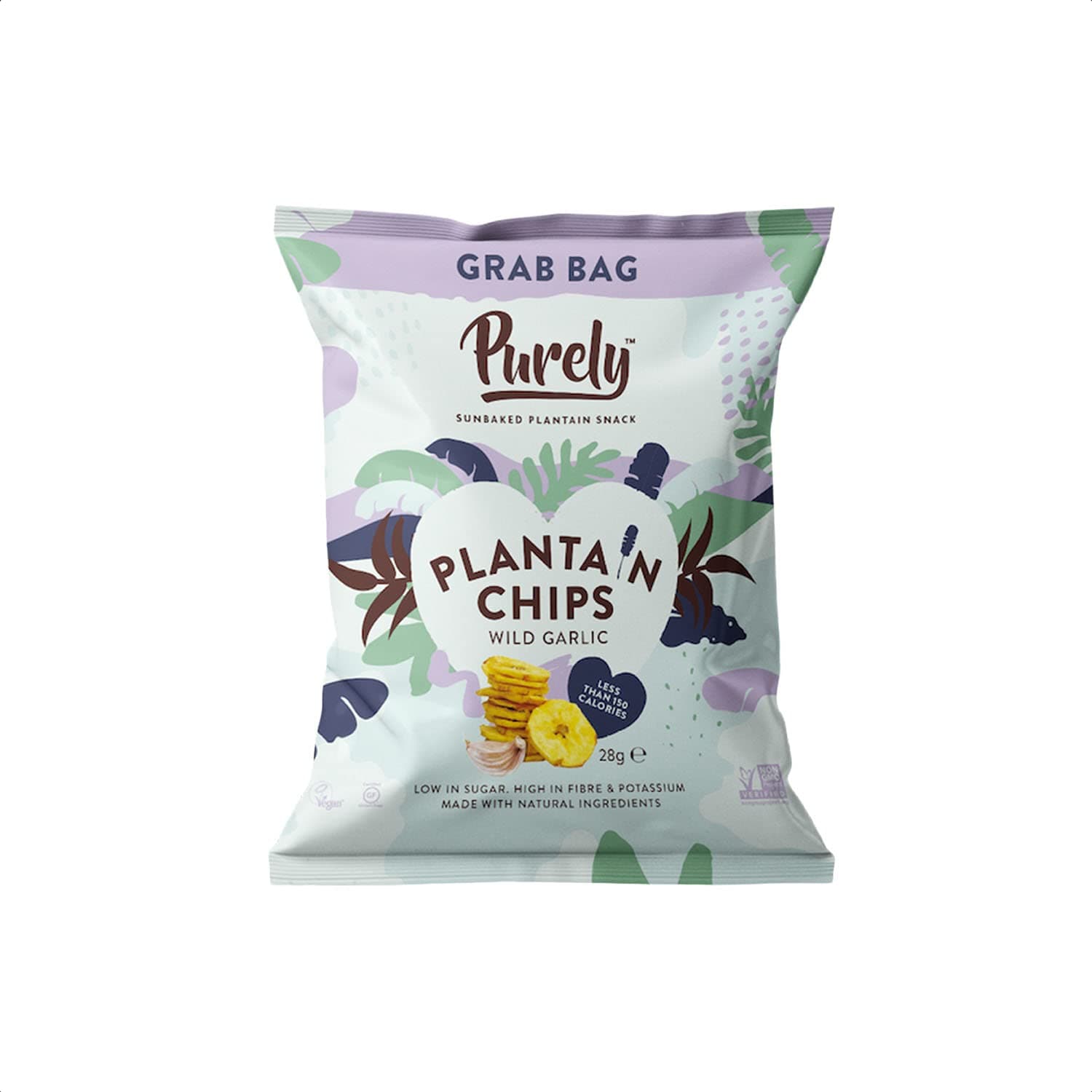 Plantain Chips - Low Fat Plantain Crisps - Gluten Free Snacks - Healthy Alternative Snack Multipack - Vegan, Nutritious & All Natural - Wild Garlic - 28g x 20 Pack