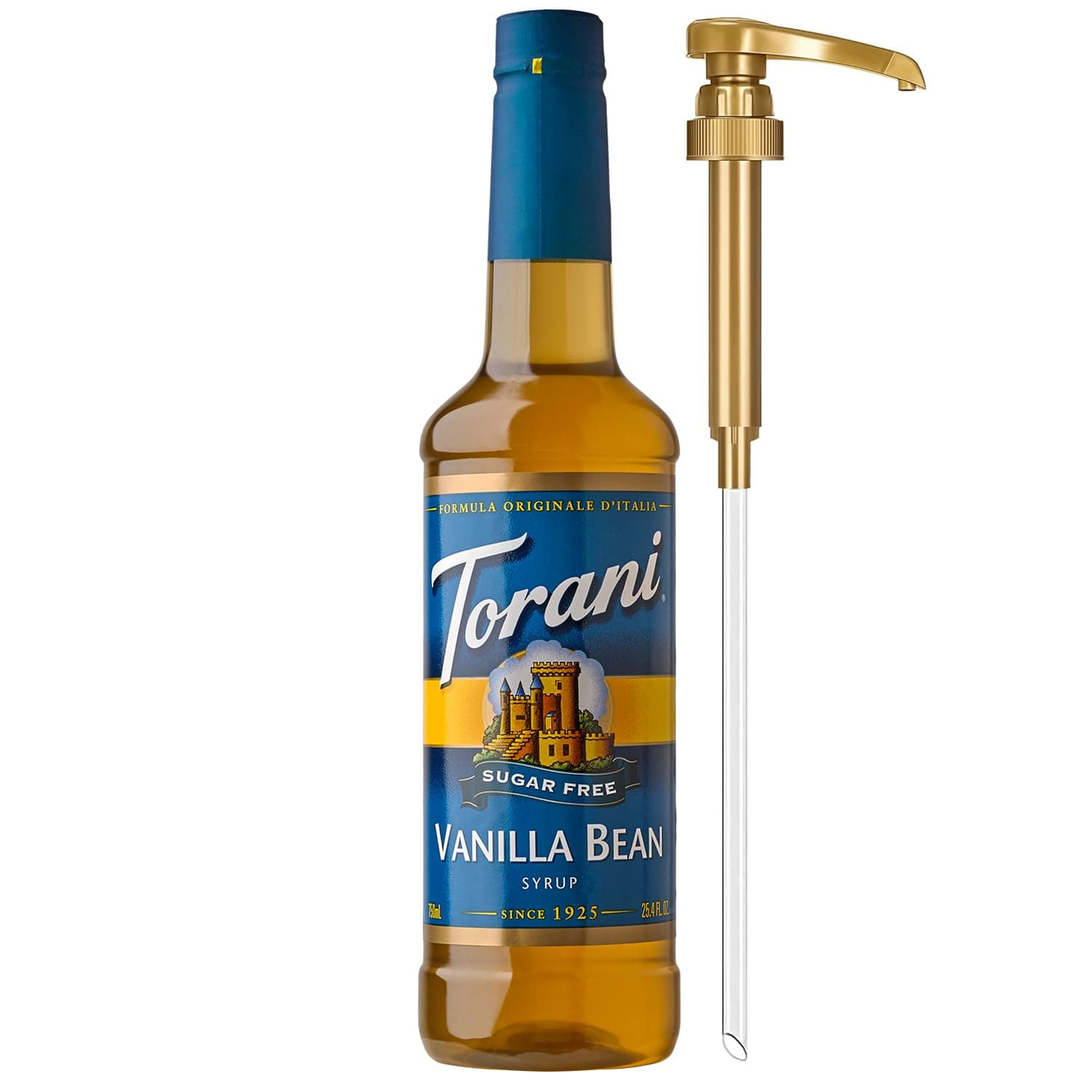 Torani Sugar Free Coffee Syrup, Vanilla Bean Flavoring for Drinks, Zero Calorie, Pump Included, 25.4 Fl Oz
