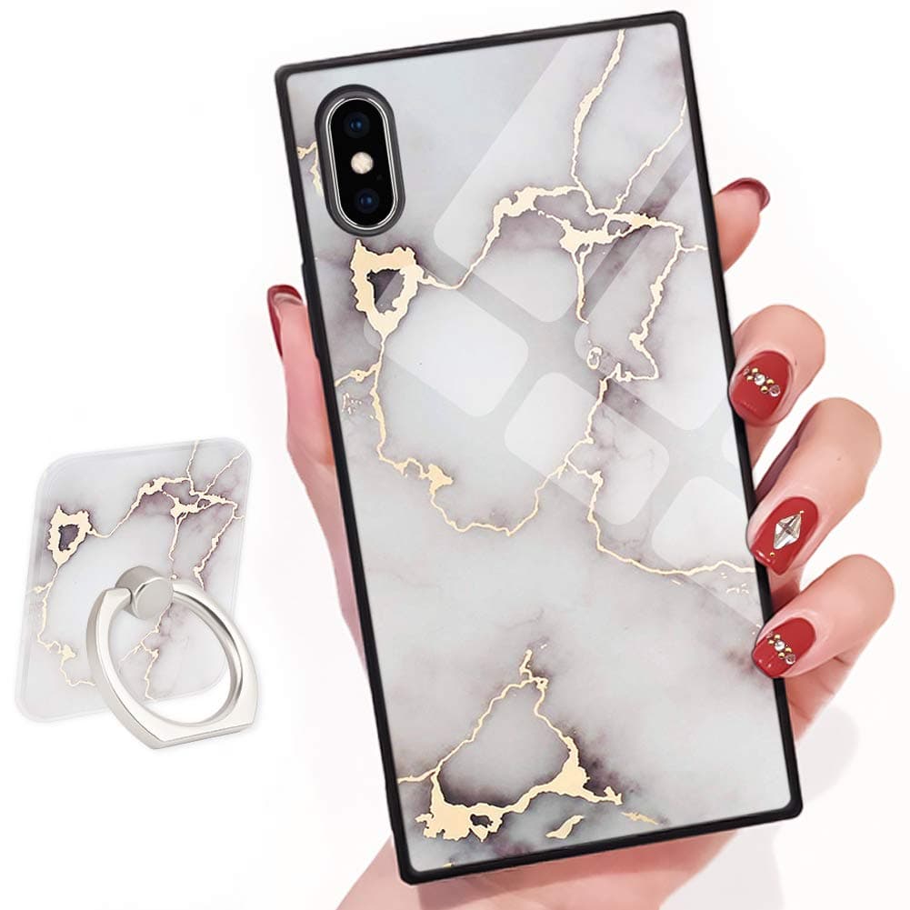Shiny Gold Vein White Marble Square Case iPhone Xs MAX Retro Elegant Design Design Phone Cover Square Soft TPU Case for iPhone Xs MAX 6.5 inch 2018