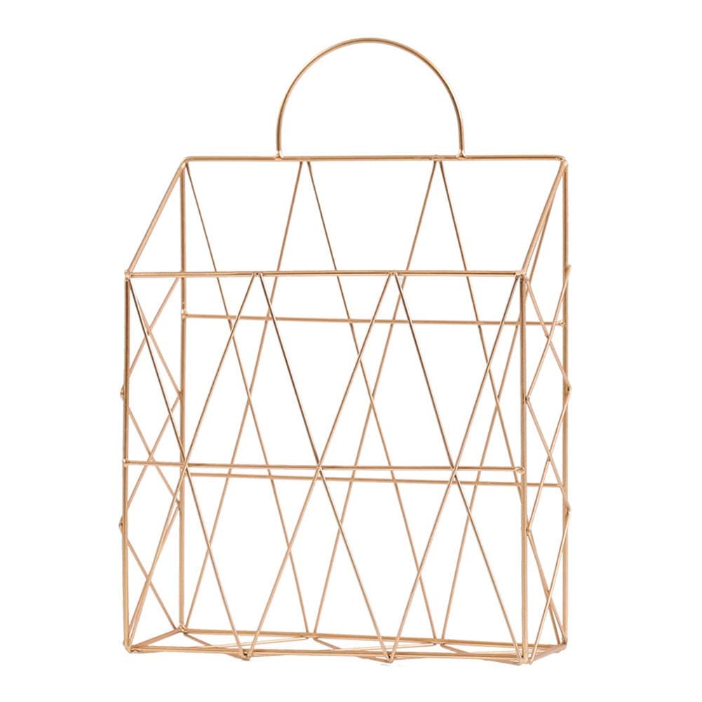 ​ Nordic Style ​Iron Net Desktop Storage Basket, Multi-Purpose Wall Mounted Books Magazines Newspapers ​Organizer Metal Book Shelf File Folder Storage Rack​(Gold)