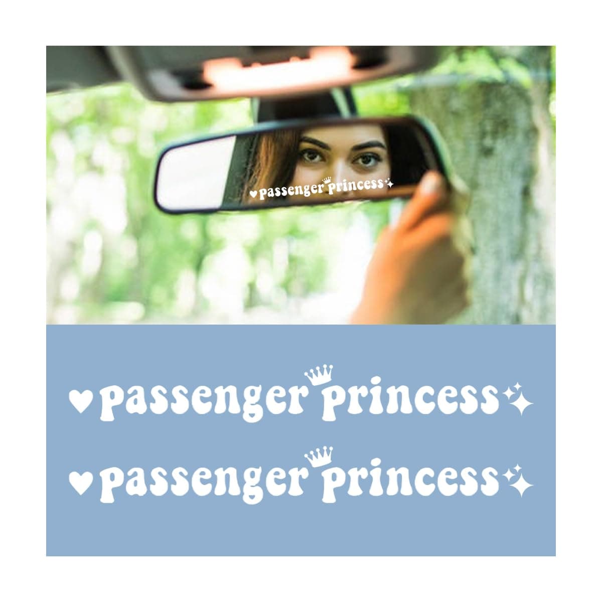 Ohleats 2 PCS Passenger Princess Sticker, Funny Car Rearview Mirror Window Bumper Decal Decoration, Cute Auto Mirror Vinyl Letter Decal Sticker for Women Girls, Car Accessories (White, 7.9 Inch)