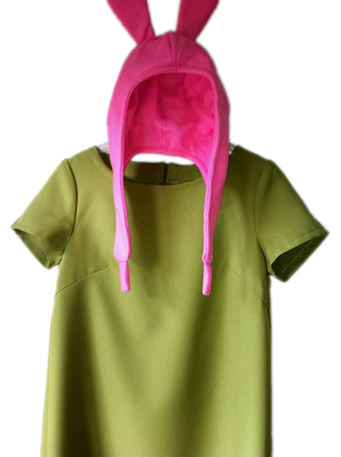 Combo: Cosplay Pink Bunny Hat + Green Dress - Louise Belcher