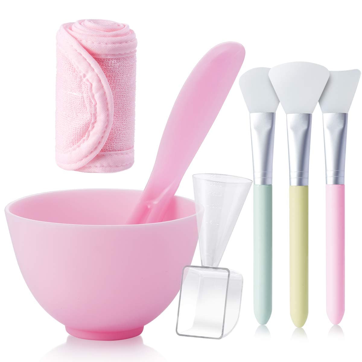 [Plastics Free]Somier Silicone DIY Face Mask Mixing Bowl Set with Mud Clay Face Mask Bowl Stick Spatula Headband Liquid Powder Measuring Cup Face Mask Brush 7 in 1