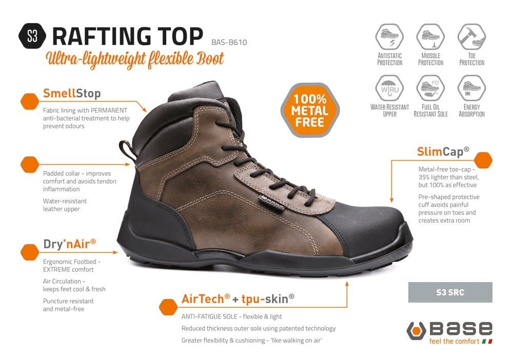 BASE PROTECTION CA-B0610-CWA B610 Rafting Top, Brown, 10 (UK) 44 (EU)