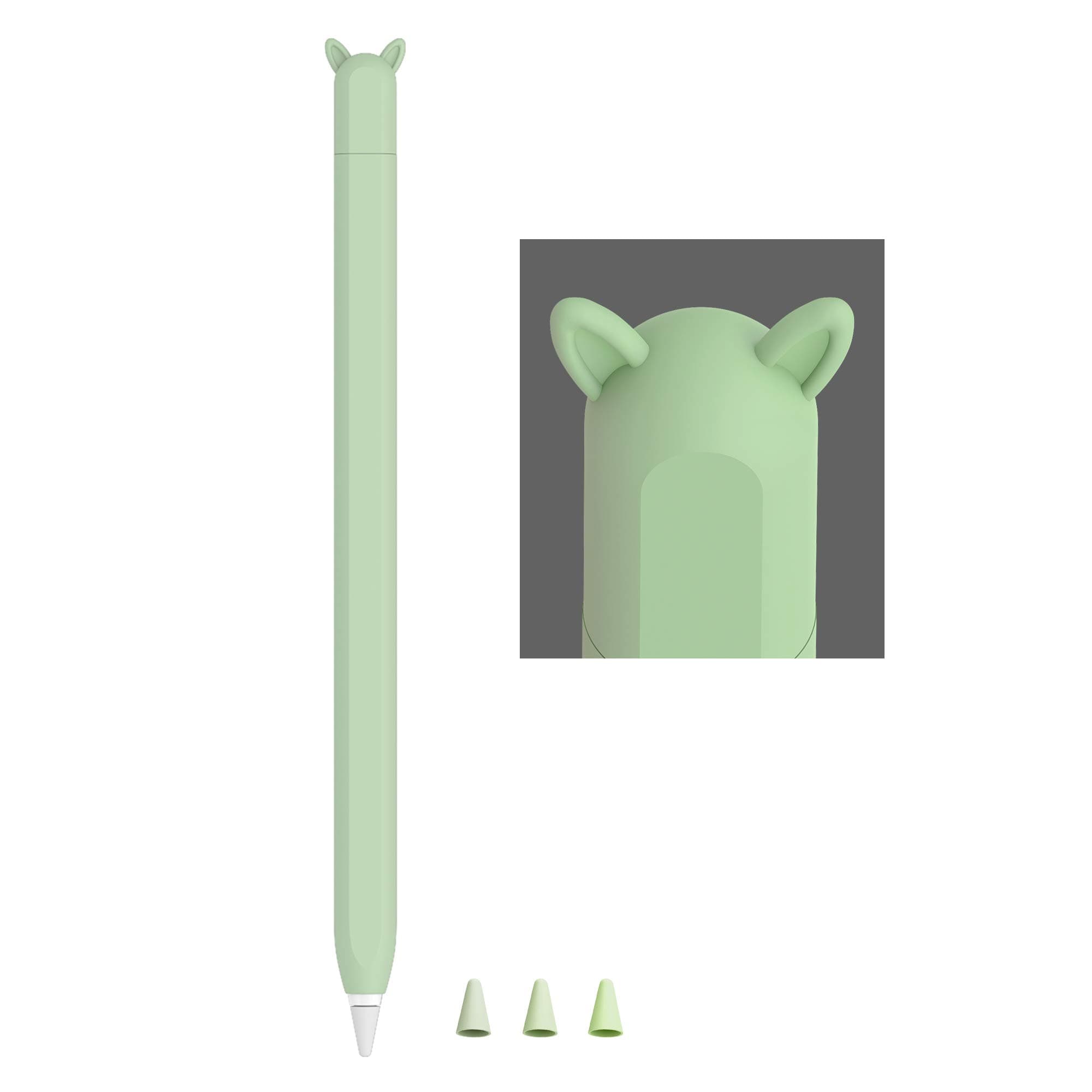 Cute Ear Case Silicone Skin Cover for Apple Pencil 2nd Generation, and Protective Nib Cover Accessories Compatible with iPad Pro 11 12.9 inch,Green