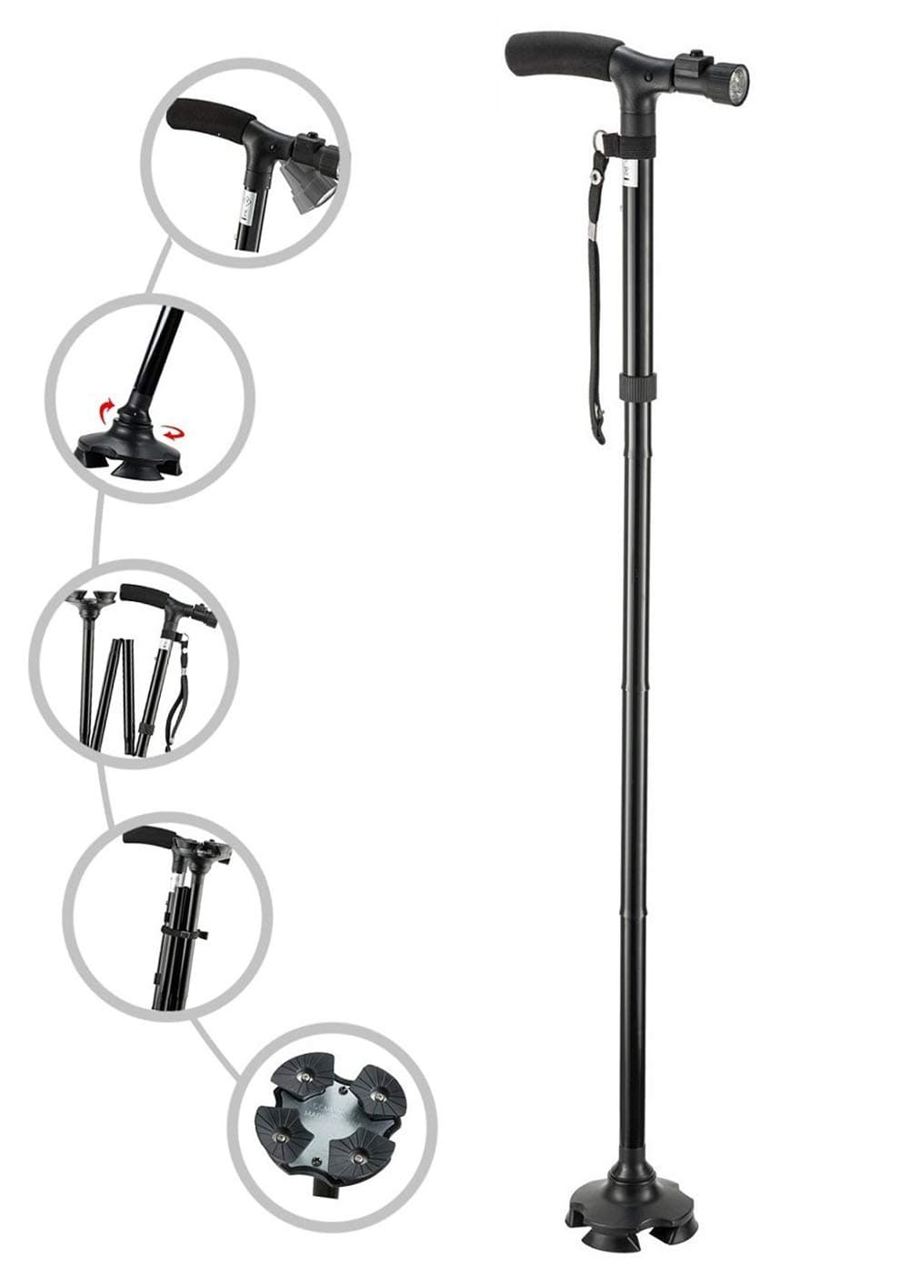 Folding Cane with Led Light, Adjustable Canes and Walking Sticks for Arthritis Disabled and Elderly