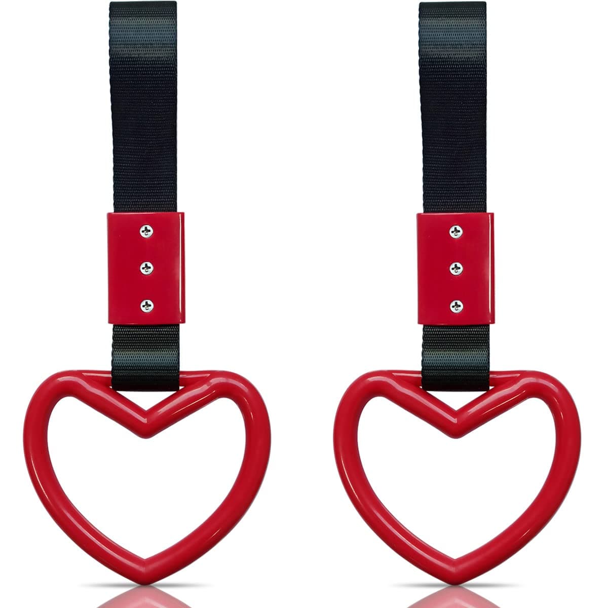 yuntop 2 Pieces Heart-shaped Jdm Tsurikawa Rings SUV Bus Car Handle Straps Japanese Bosozoku Subway Ring for Car Warning and Interior Exterior Decoration (Red/Black)