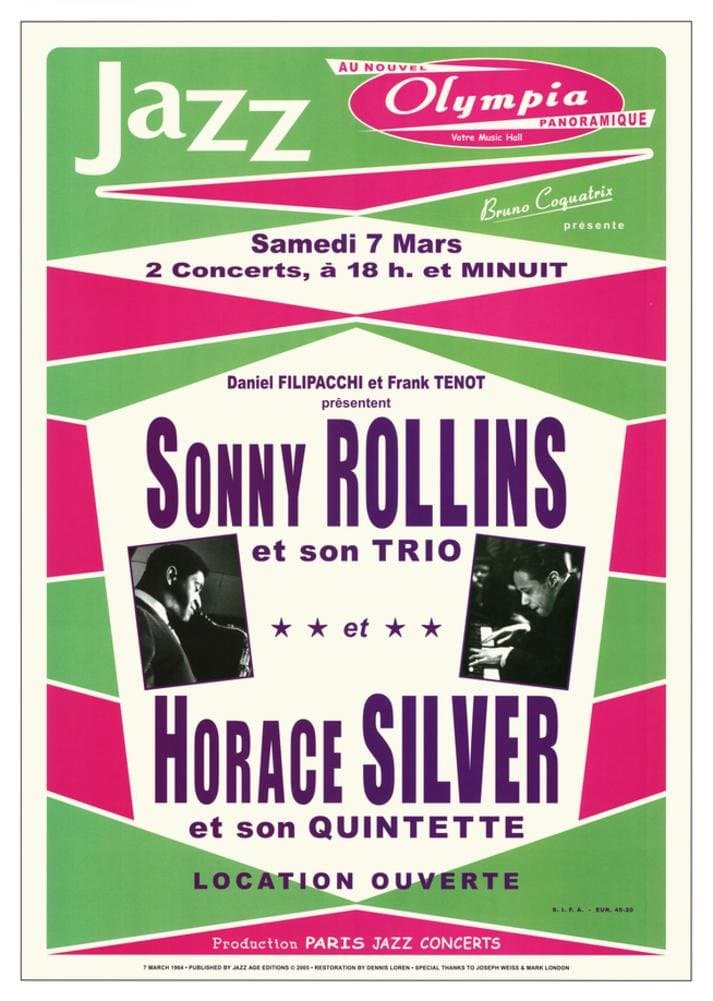 Sonny Rollins Trio & Horace Silver Jazz Music Poster Print 17 x 24in