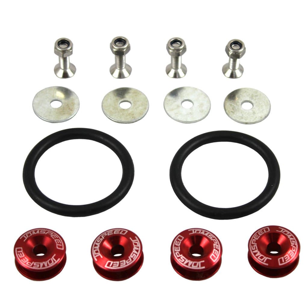 JDMSPEED Red Universal CNC Billet Bumper Trunk Quick Release Fastener Kit