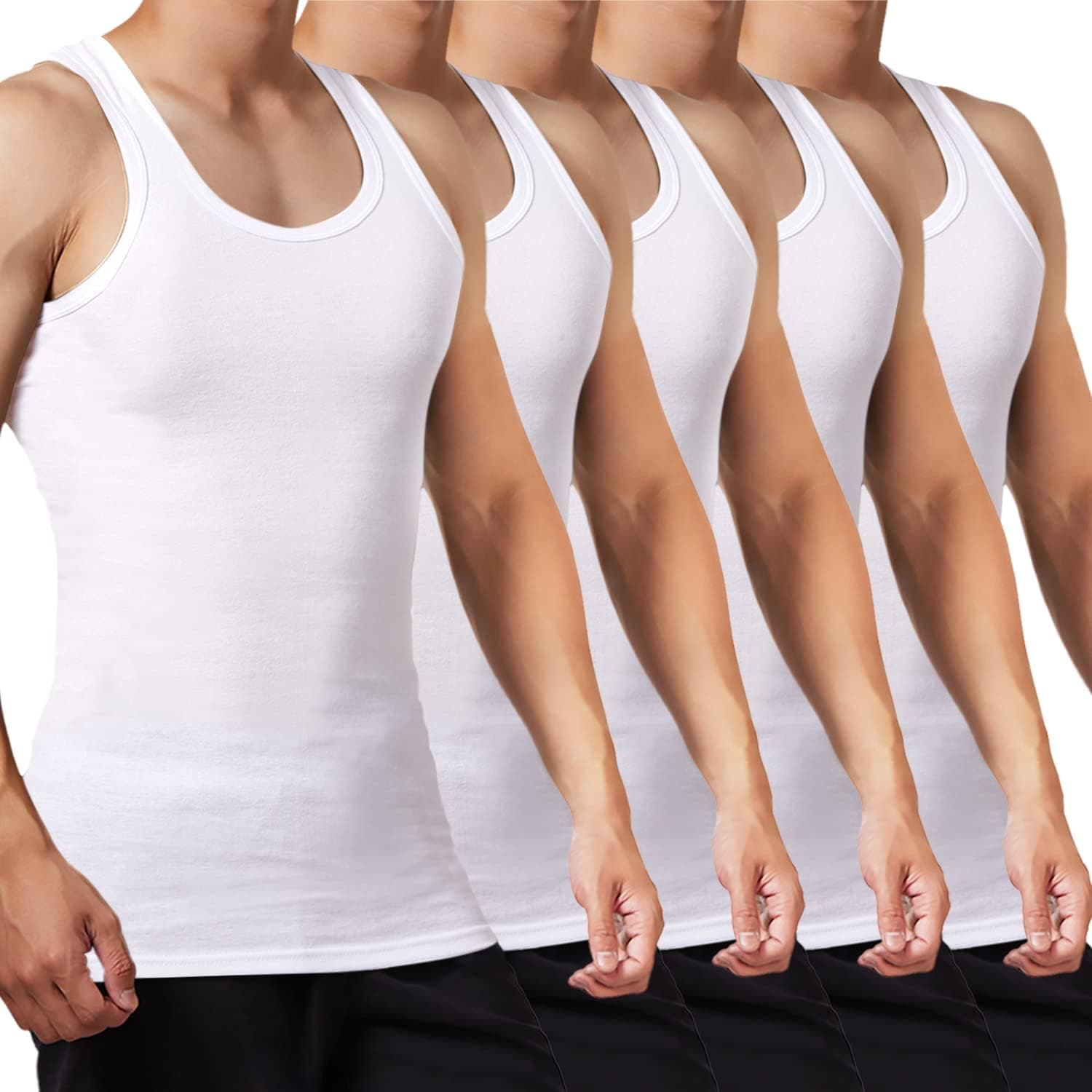 Mens Vest Tops Pack of 5 Tank Tops Fitted 100% Cotton