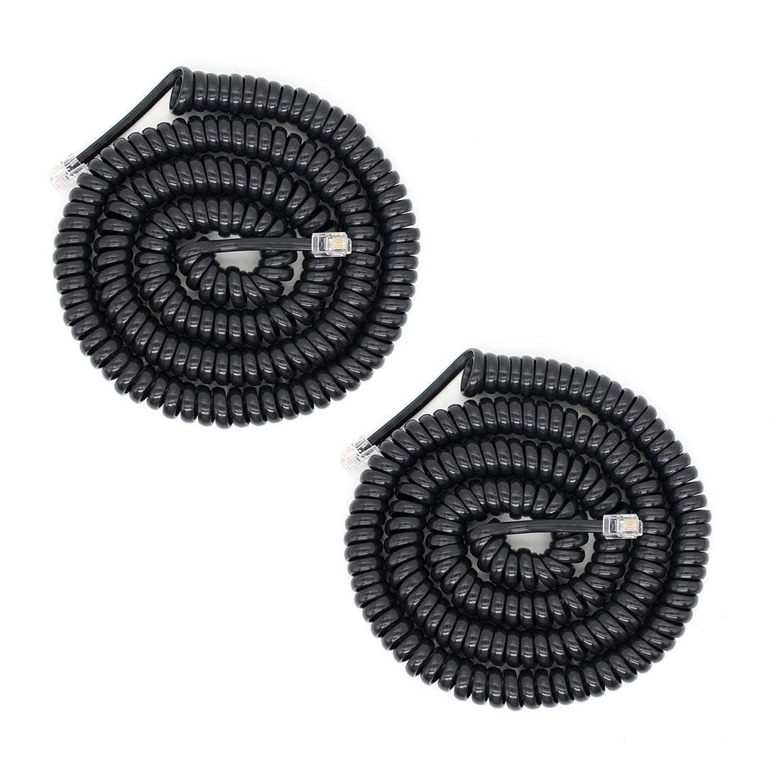 OLIREXDTelephone Handset Cord Detangler Cable Pure-Copper Coiled 2.64 to 22 Feet Uncoiled Landline Phone Spiral Curly Cable Extension Modular Wire Lead Compatible 4p4c RJ9/RJ10/RJ22 (Black-2pcs)