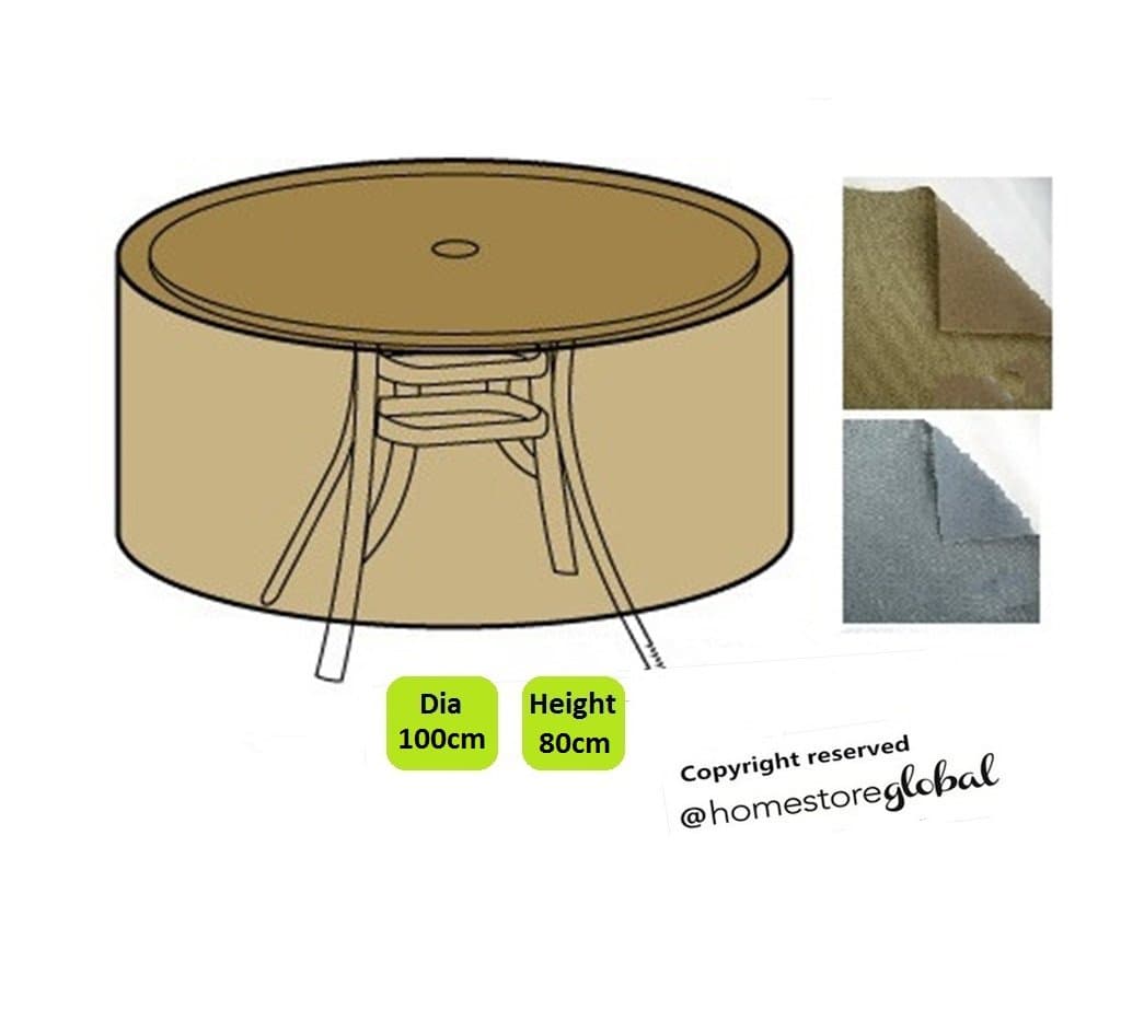 HomeStore Global Outdoor Cover (Medium Size) for Mosaic set/ Bistro Set in Brown - Thick & Durable high-quality 600D Polyester Canvas with double stitched seams for extra strength, All-weather resistant and anti-humidity (Dia 100 x 80 cm Height)