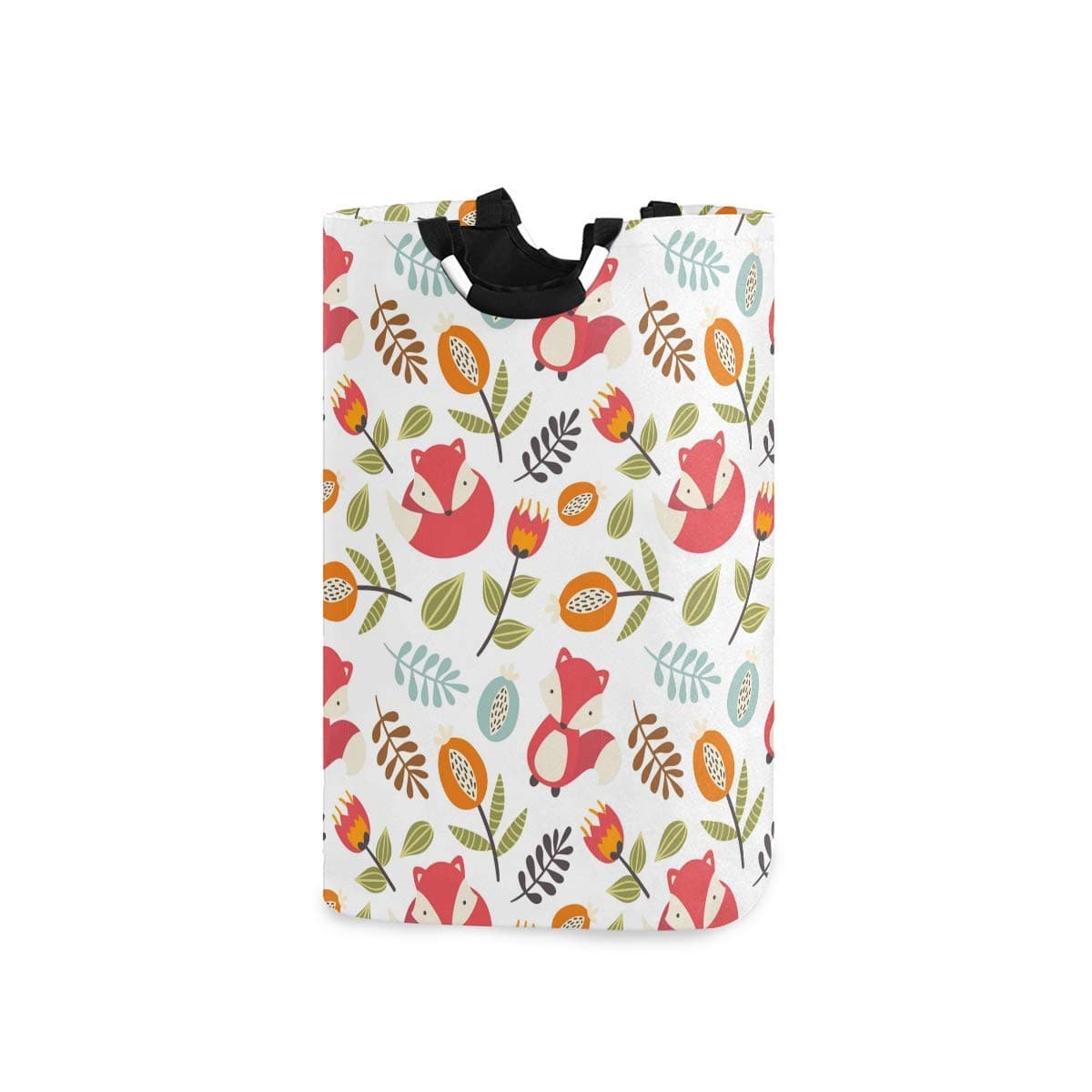 JULOE Large Laundry Hamper Cute Fox Flower Leaf Canvas Fabric Laundry Basket Collapsible Toy Tidy Storage Bin Organiser 22.7"