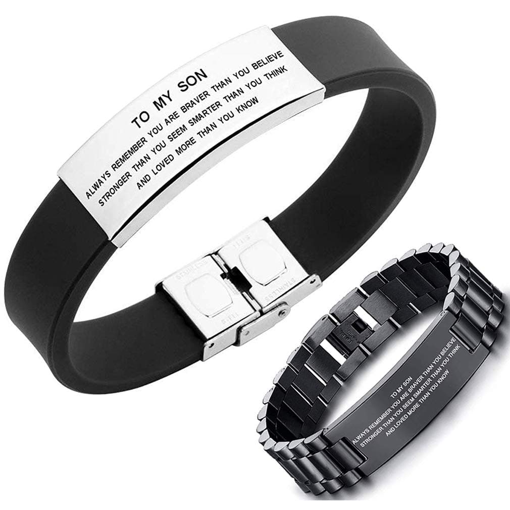 Freedom Love Gift to My Son Bracelet Always Remember You are Braver Stronger Courage Quotes (Black)