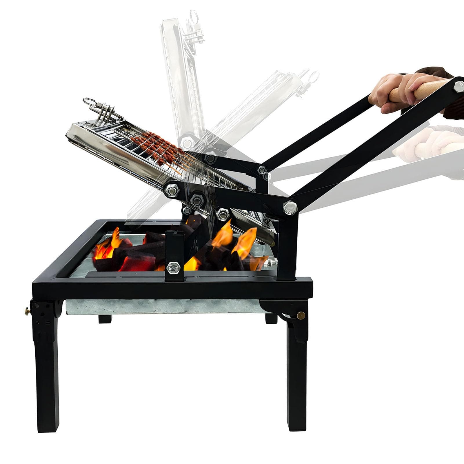 Portable Camping Charcoal BBQ Grill Outdoor, BBQ Grill with 360 Degree Rotating Cooking Grid, Small Folding Barbecue Grill for Backyard Garden Parties Picnics Beach (Black)