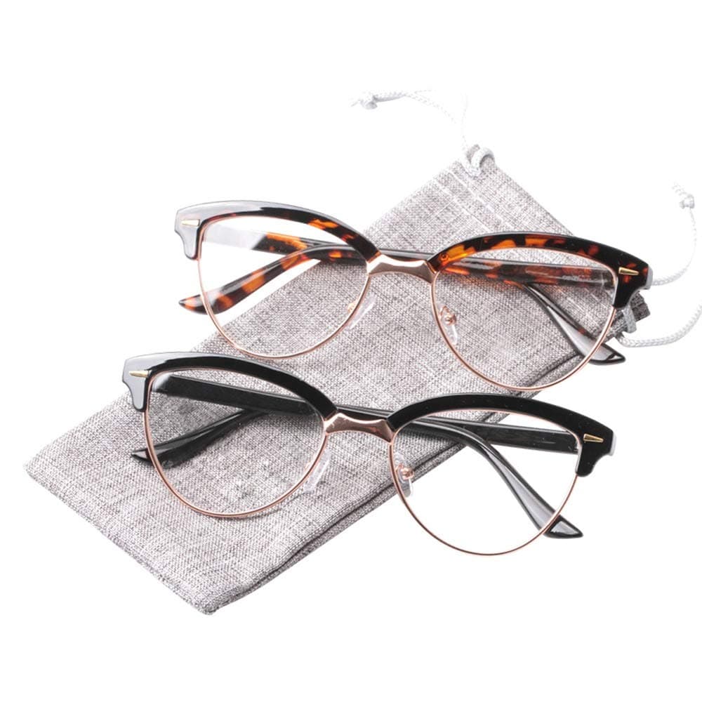 Cxp Boutiques Semi-rimless Cat Eye Reading Glasses Women Magnifying Eyeglasses Presbyopia Reading Glasses (Color : Black and Leopard 5 vice, Size : 275)