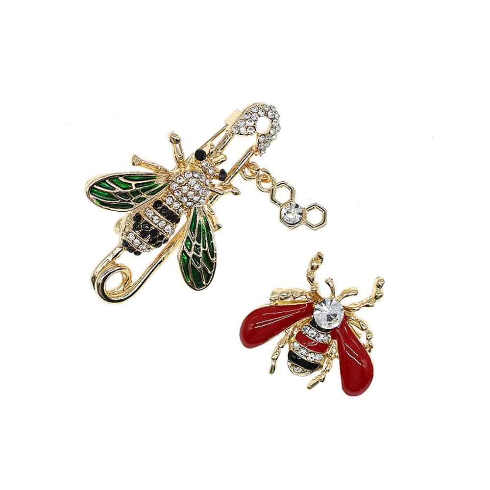 Qiaoqiao Cute Bee Brooches Pin Fashion Shell Pearl Crystal Animal Brooch Insect Themed Lapel Pins for Women Men Gold Tone 2 Pack