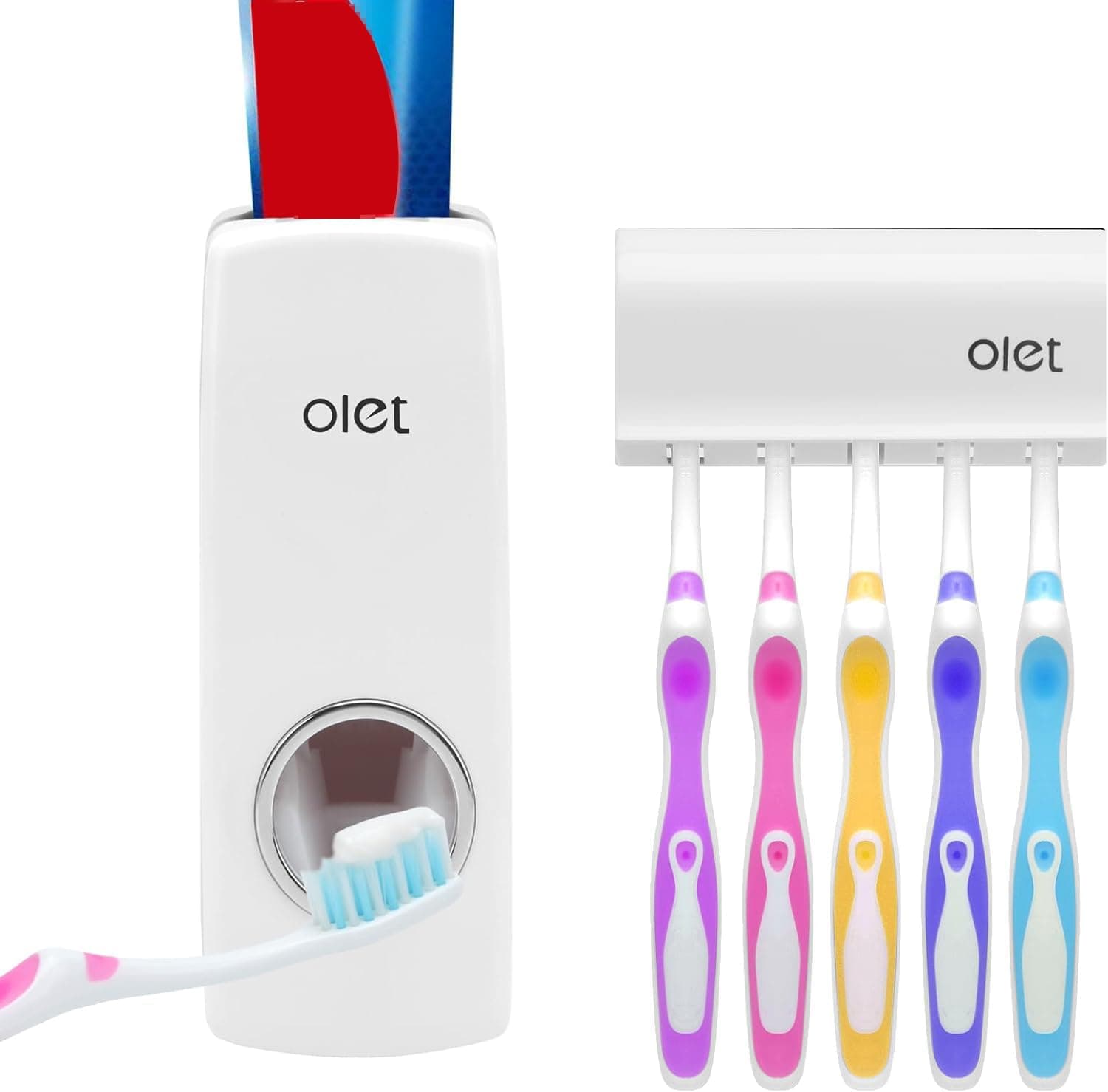 Automatic Toothpaste Dispenser, Toothpaste Squeezing and Tooth Brush Holder Set(5 Brushs Set) - White