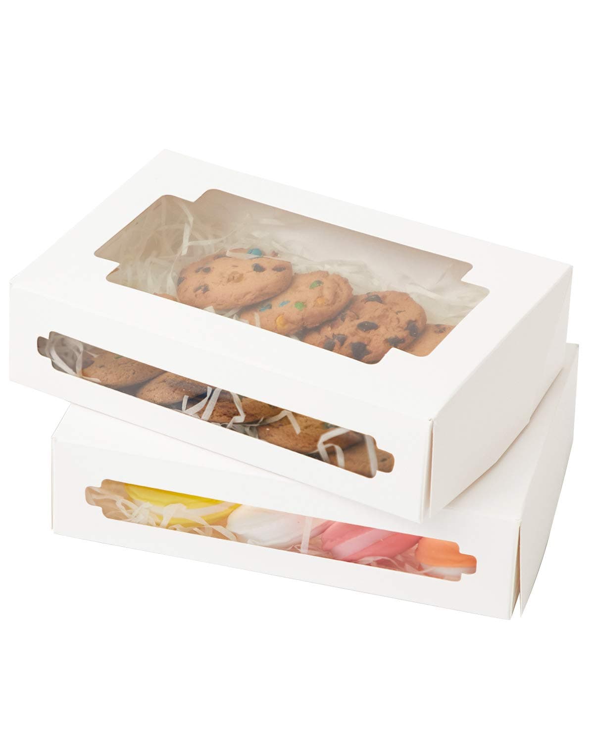 Yotruth 8x5.3x2" Pastry and Cookie Gift Box Bakery White Treat Box Pop-up Easy Assembly With Clear Display Window 24 Pack…