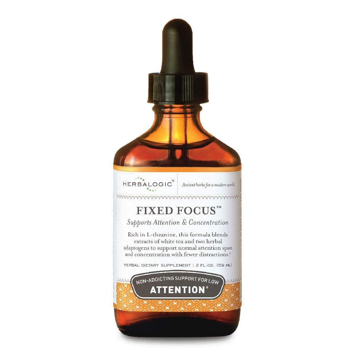 Herbalogic - Fixed Focus Liquid Herb Drops - Non-Addicting Support for Increased Attention, Concentration & Focus - Contains White Tea, a Naturally Balanced Source of L-Theanine & Caffeine - 2 Fl. Oz.