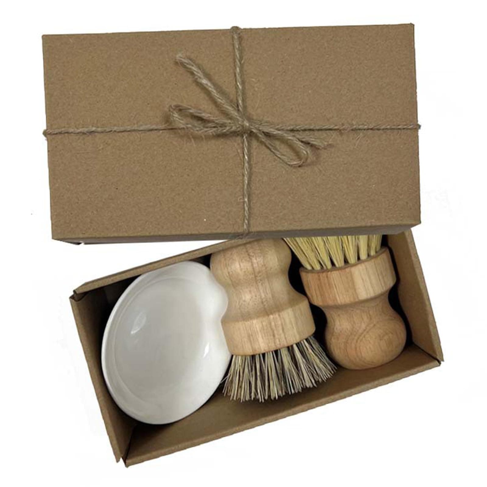FOKAI Dish Brush,Kitchen Wooden Cleaning Scrubbers Set for Washing Cast Iron Pan/Pot, Natural Sisal Palm Ceramic Plate