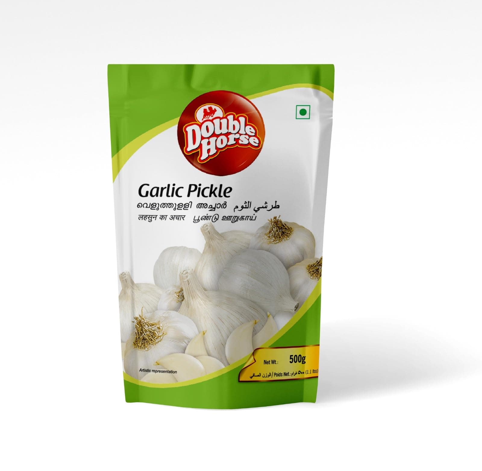 Double Horse Authentic Kerala Style Garlic Pickle (500 g)| Lahsun ka Achaar |Velthulli Achaar| Organic | Poondu Oorugai |Export Quality|Spicy & Tangy | Home Made