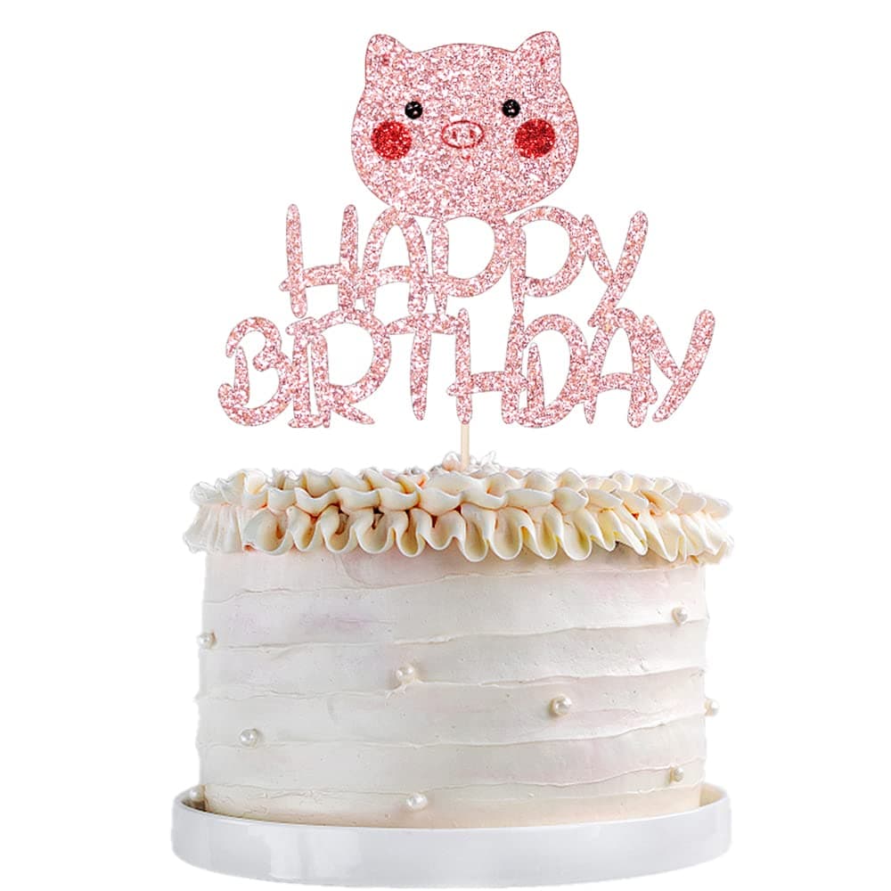 Pig Cake Topper，Happy Birthday logo Cake Decoration，Farm Animal Themed Cake Toppers，Baby Shower Cake Decorating, Birthday Party Cake Decorating Supplies for Boys & Girls