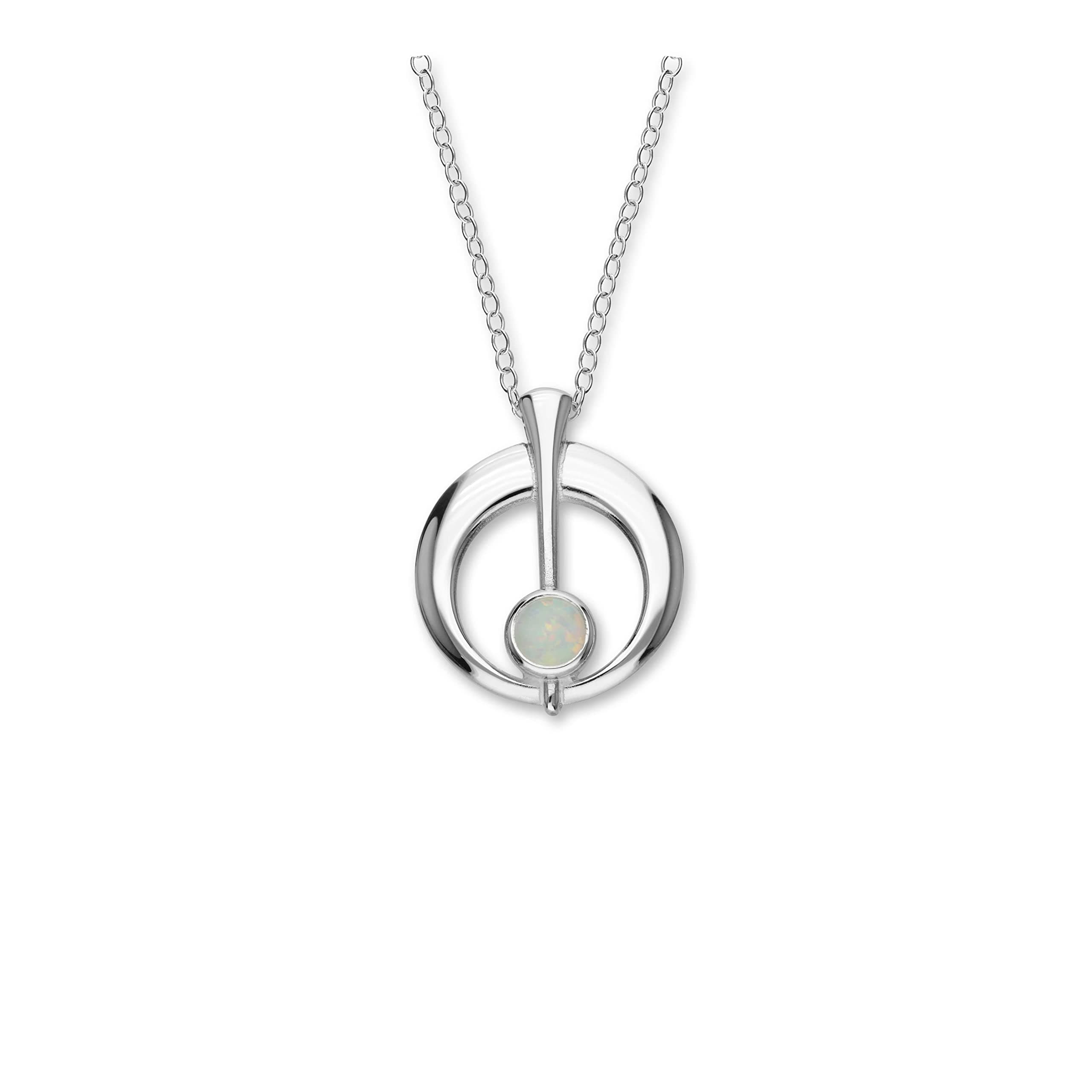 ORTAK 925 Sterling Silver Handmade Pendant Necklace Synthetic Opal Gemstone Zodiac Libra October Birthstone Scottish Fine Jewellery Made in Orkney, Scotland