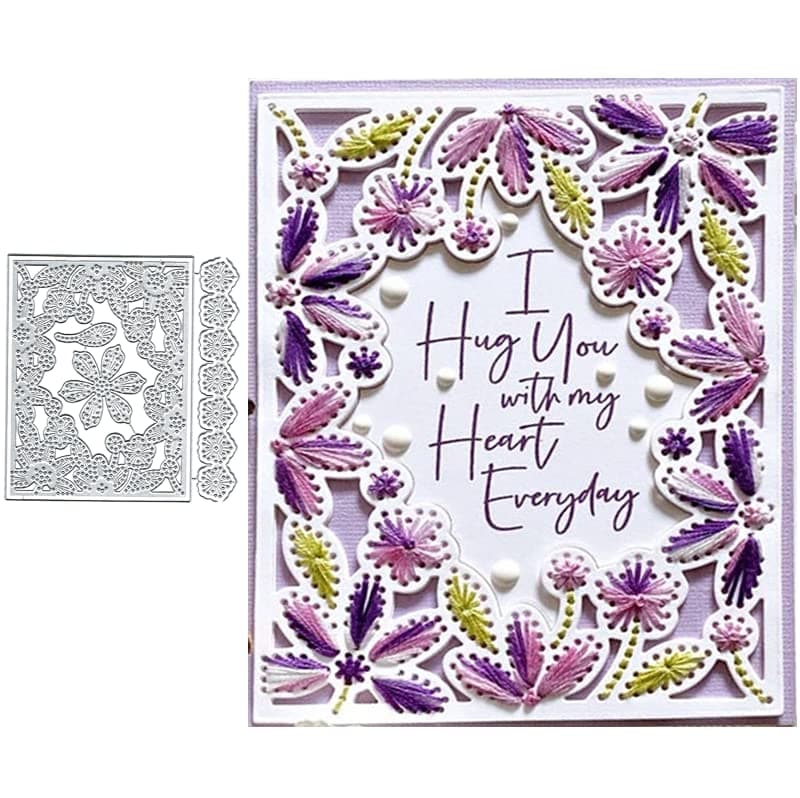 Flowers Stitch Frame Metal Die Cuts, Embroidery Flowers Metal Cutting Dies, Card Paper Craft DIY Template, Album Embossing Paper Dies for Scrapbooking