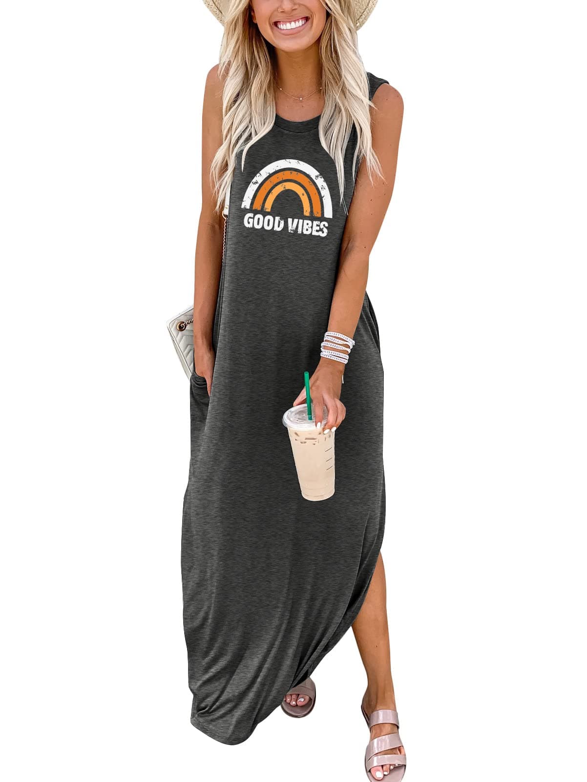 ANRABESSWomen Casual Loose Sundress Sleeveless Split Maxi Long Beach Shirt Dress Travel Vacation 2024 Summer Outfits