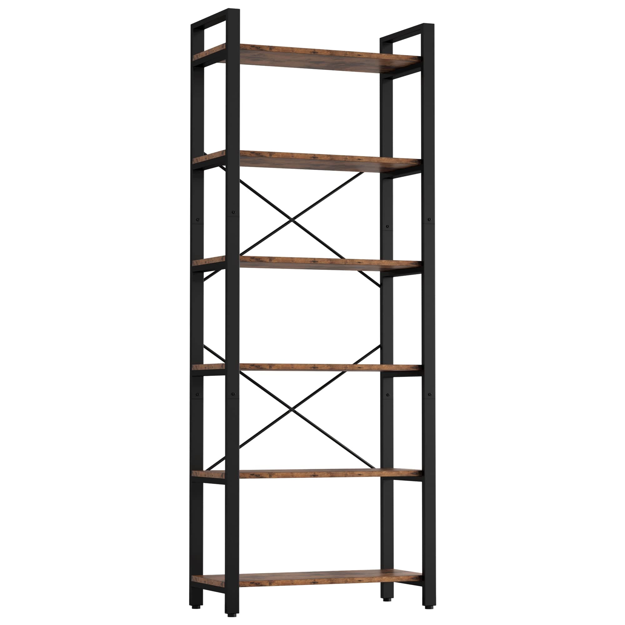 IRONCK Bookshelf 6-Tier Ladder Shelf 110lbs Display Shelf Vintage Industrial Style Bookcase for Home Office, Living Room
