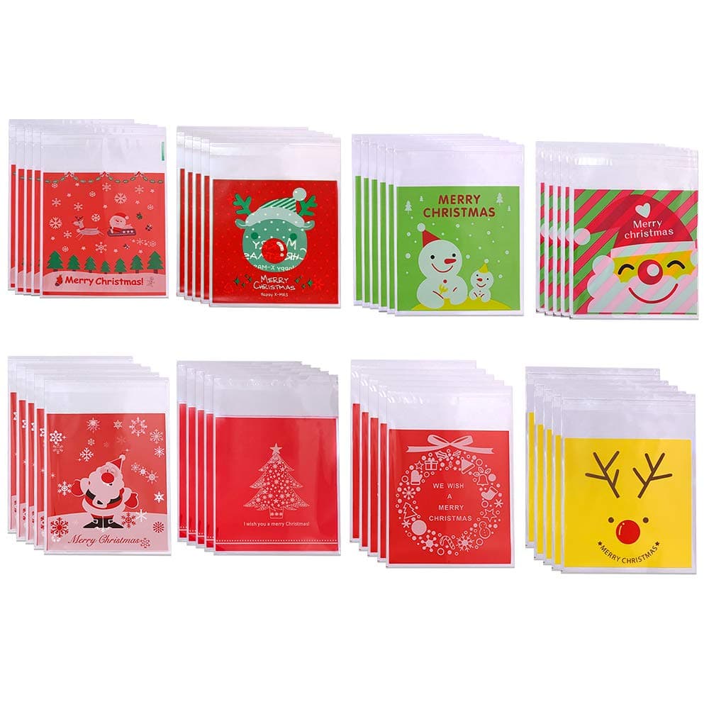 200 Pieces Christmas Cookie Bags Cellophane Treat Bags Snowflake Clear Candy Bag Gifts Goodies Bags with Self Adhesive Seal (4 by 4 Inch)
