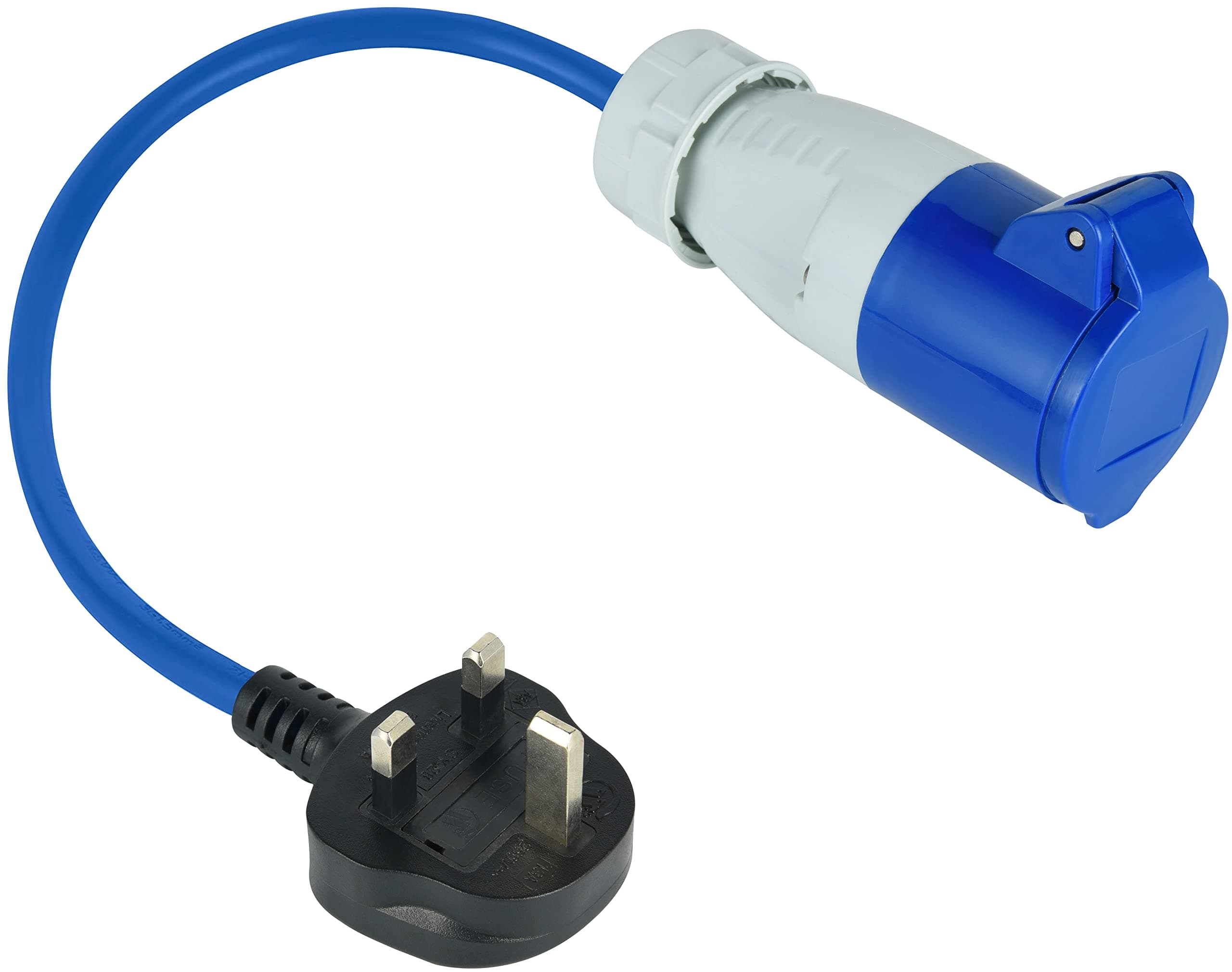 Electraline 872000 13A-16A Fly Lead Converter 13A Plug to 16A Socket, 30cm Lenght, Cable 3G1.5 H05VV-F Blue