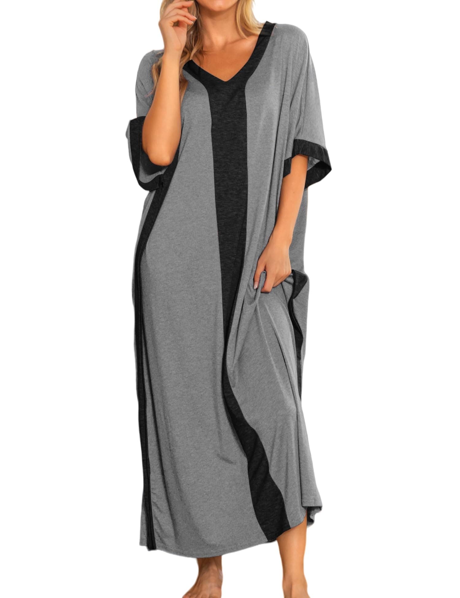 Women Nightgowns Cotton Caftan House Dress Short Sleeve Sleepwear