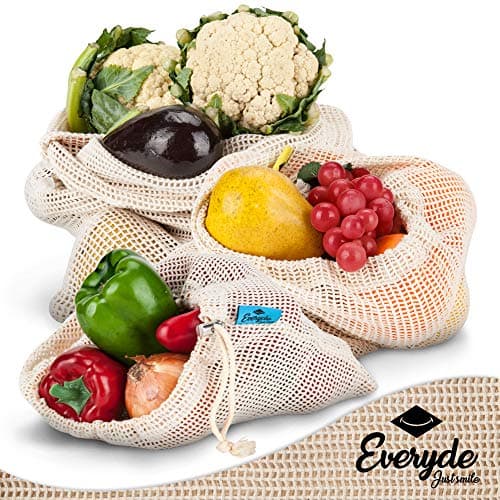 Reusable Natural Organic Cotton Produce Mesh Bags Eco-friendly Machine Washable with Drawstrings Make Grocery Shopping a Breeze