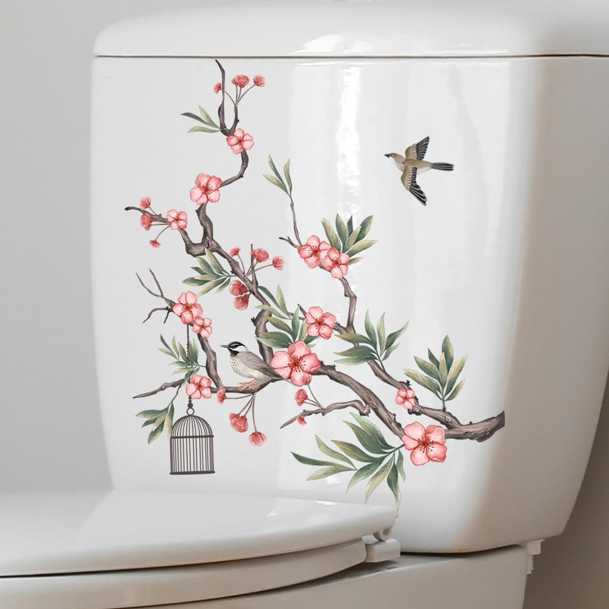 hubangzhu Valentine's Plum Blossom Toilet Cover Sticker Decals,Spring Plum Blossom Leaf Waterproof Toilet Lid Tank Seat Decals Cistern Self-Adhesive Bathroom Wall Sticker