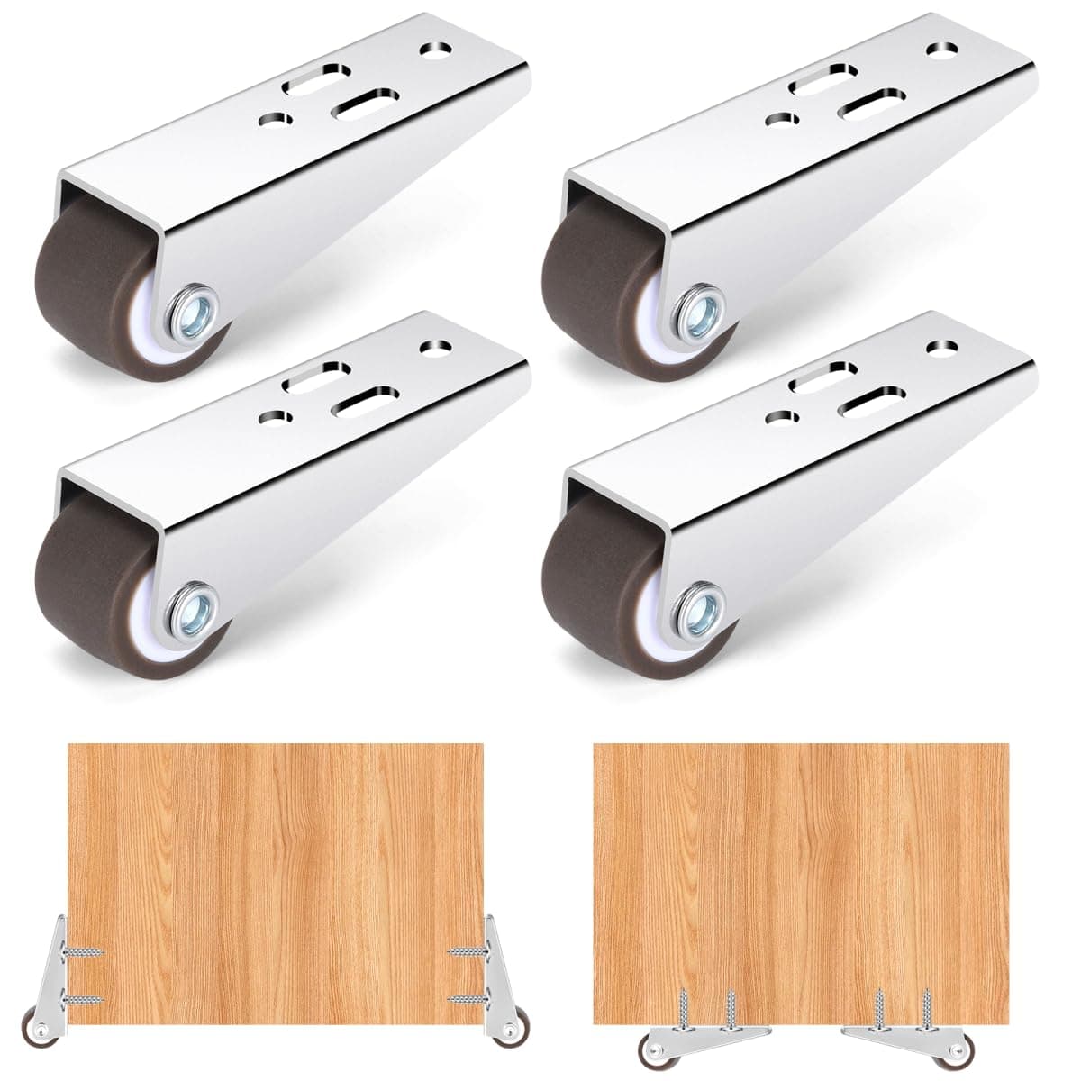 0.9Inch Low Profile Casters Wheels Set of 4, Mini Long Frame Rigid Caster, Small Fixed Caster Wheels for Furniture, Drawer, Door, Bookcase, DIY(Load：44Lbs/Each), Vertical or Horizontal Installation