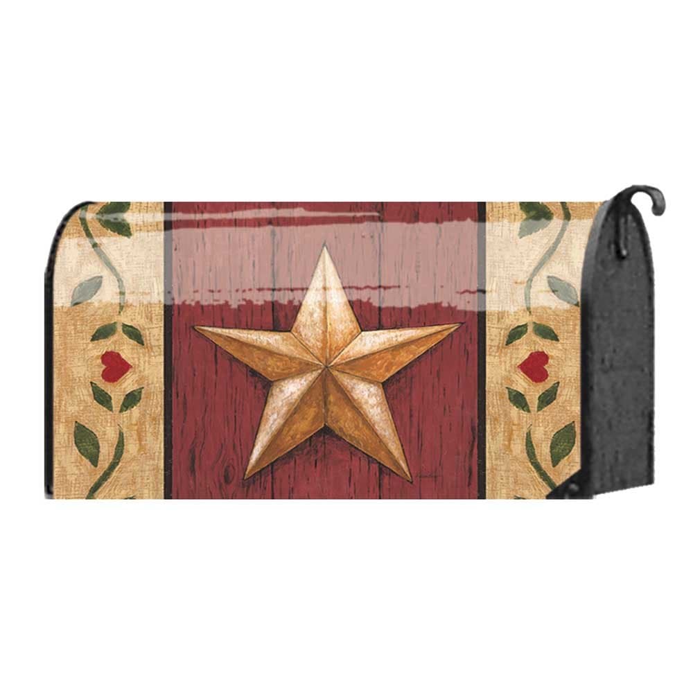 Welcome Barn Star on Red Wood Door 22 x 18 Standard Size Mailbox Cover