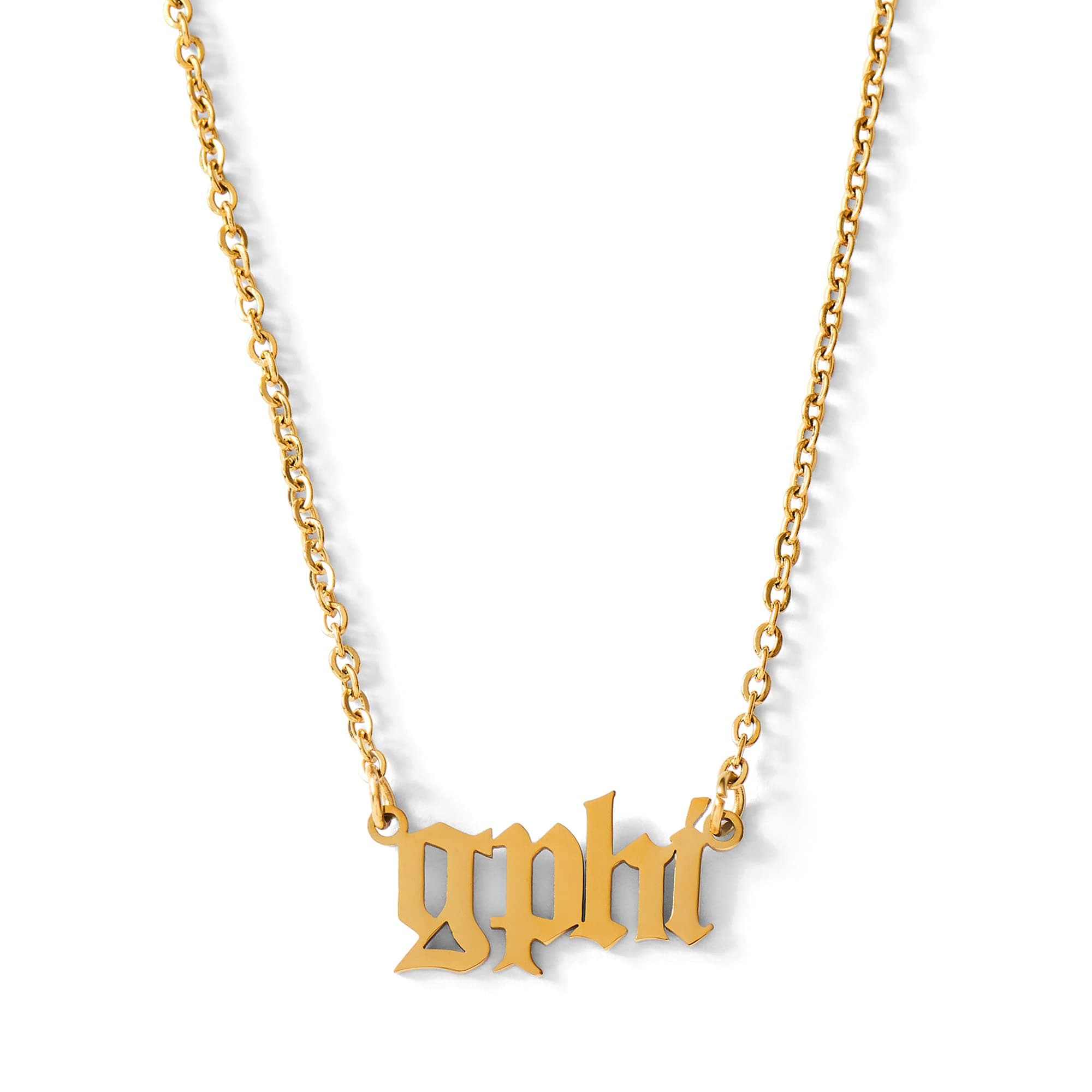 Sorority Shop Gamma Phi Beta Necklace — GPB 18K Gold Plated Sorority Necklace in Old English Font, Gamma Phi Beta Gifts for Women