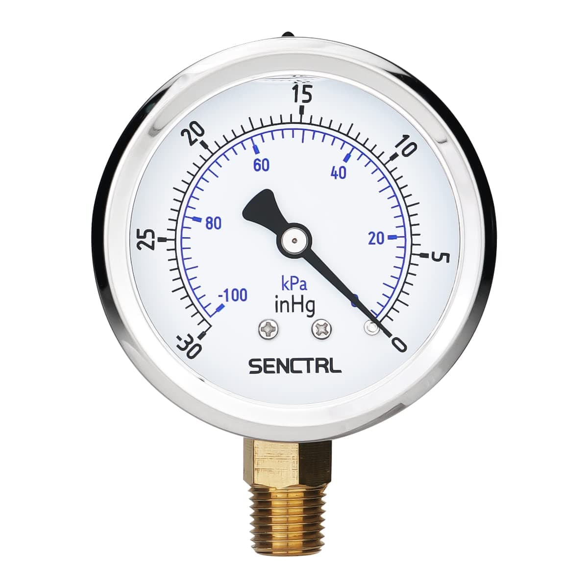 SENCTRL 30inHg Vacuum Silicone Oil Liquid Filled Low Pressure Gauge 2.5" Dial Size 1/4" NPT Bottom Mount Stainless Steel Case for Air Conditioning Manifold HVAC Air Pump Vacuum Test