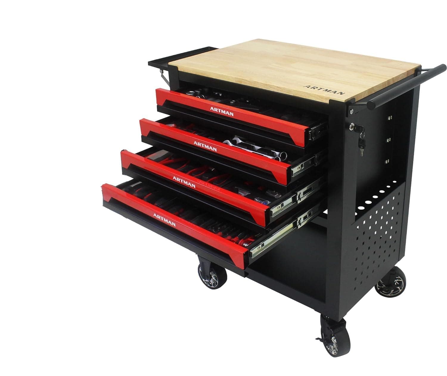 Rolling Tool Cart with 4-Drawer Tool Box,Tool Chest with Wheels and Wooden Top,Tool Storage Organizer Cabinets for Garage, Warehouse, Repair Shop,400 LBS Capacity, W110265906