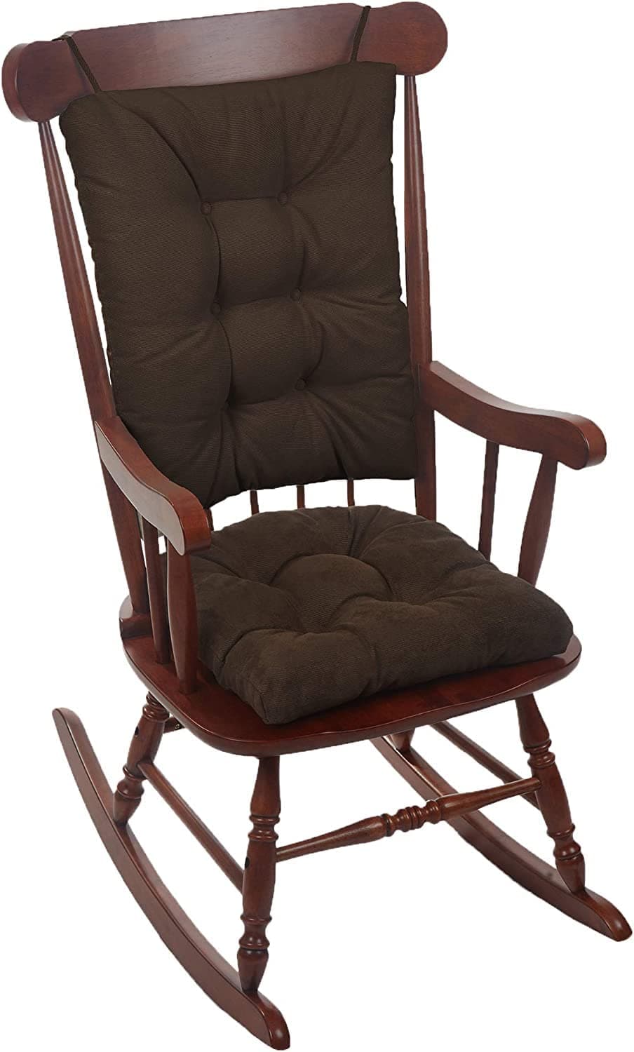 Omega Non-Slip Rocking Chair Cushion Set, Assembled in USA, Thick Padding & Tufted Design, Includes Seat Pad & Back Pillow with Ties, 17x17 Inches, 2-Piece Set, Twillo Chocolate Brown