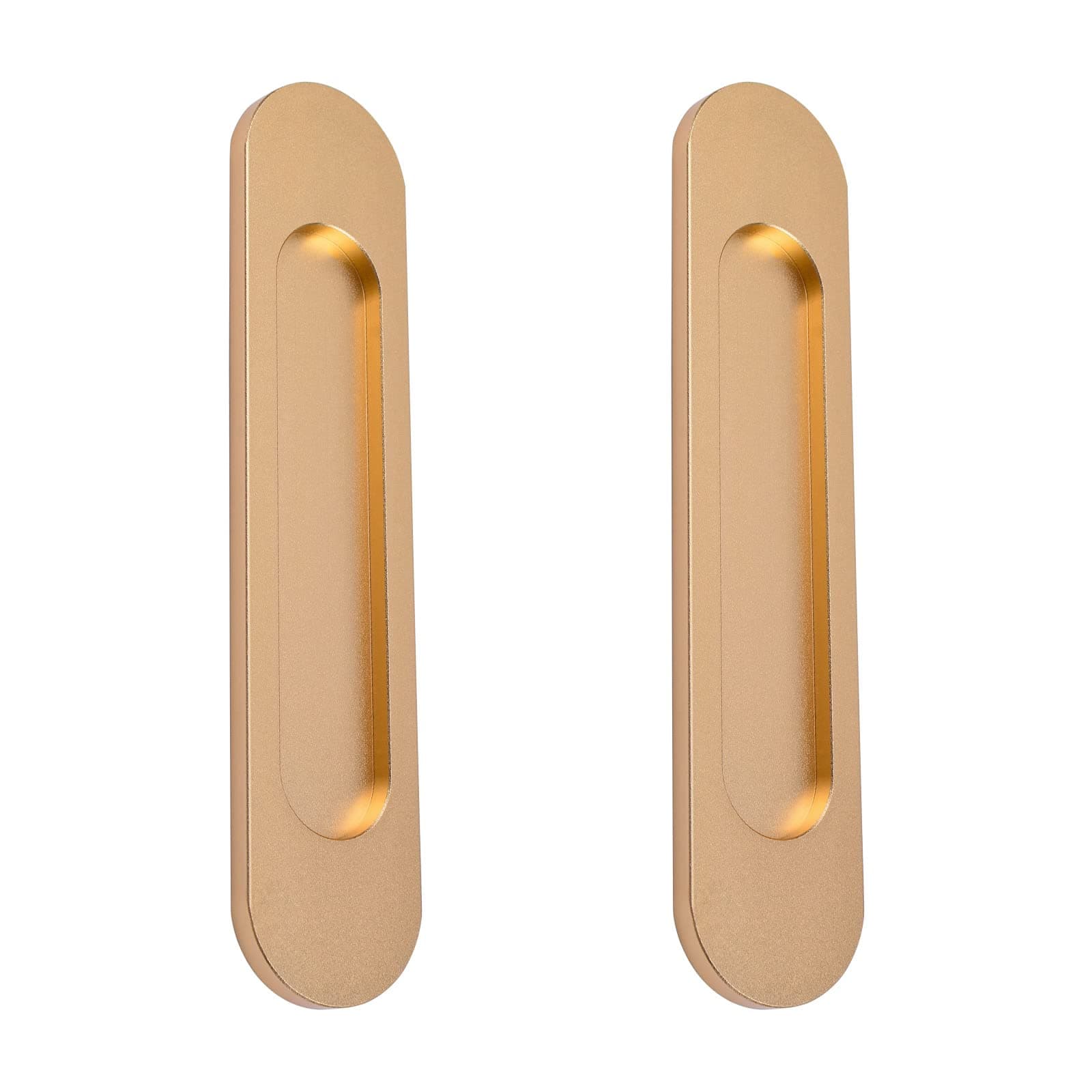 MOROBOR Self Adhesive Oval Sliding Door Handles, 2 Pack Matte Gold Aluminum Alloy Flush Punch Free Handle for Sliding Doors, Windows, Cabinets