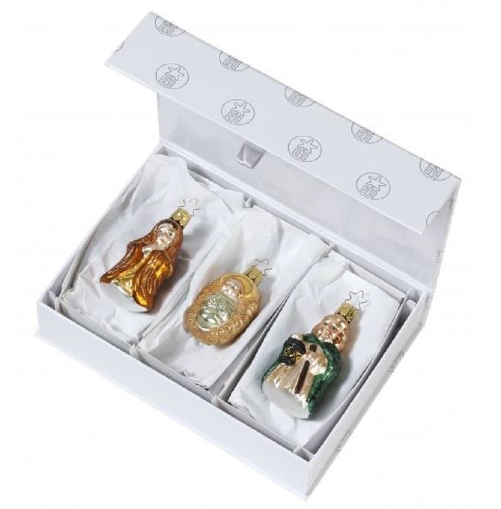 Inge Glas Holy Family Joseph Mary Baby Jesus German Glass Christmas Ornament Set