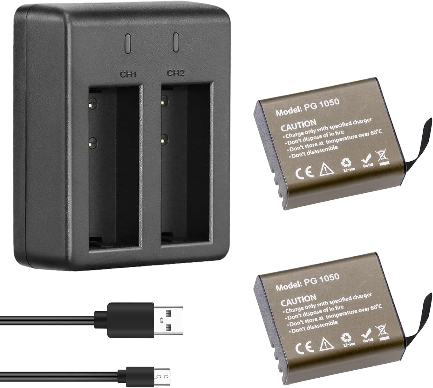 AKASO 2 x 1050 mAh Battery with USB Dual Charger for EK7000 / EK7000 Pro / Brave4