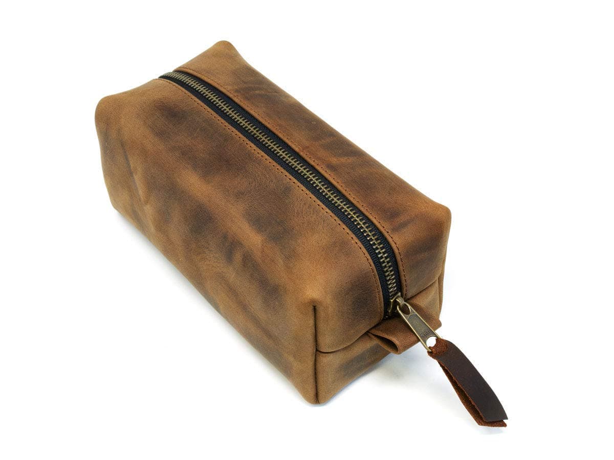 Leather Dopp Kit, Men's Chocolate Leather Travel Kit, Monogrammed Toiletry Bag, Milwaukee Leather Travel Case Made In The USA
