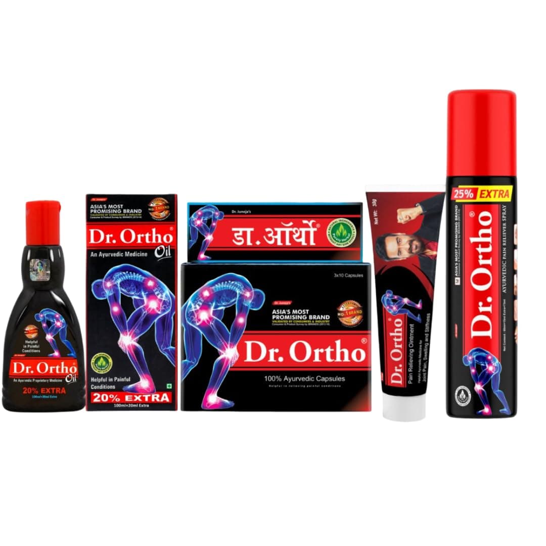 Dr.Ortho Combo Pack (1 Oil, 1 Capsule, 1 Spray & 1 Ointment) For Joint Pain, Neck Pain, Knee Pain, Muscle Pain